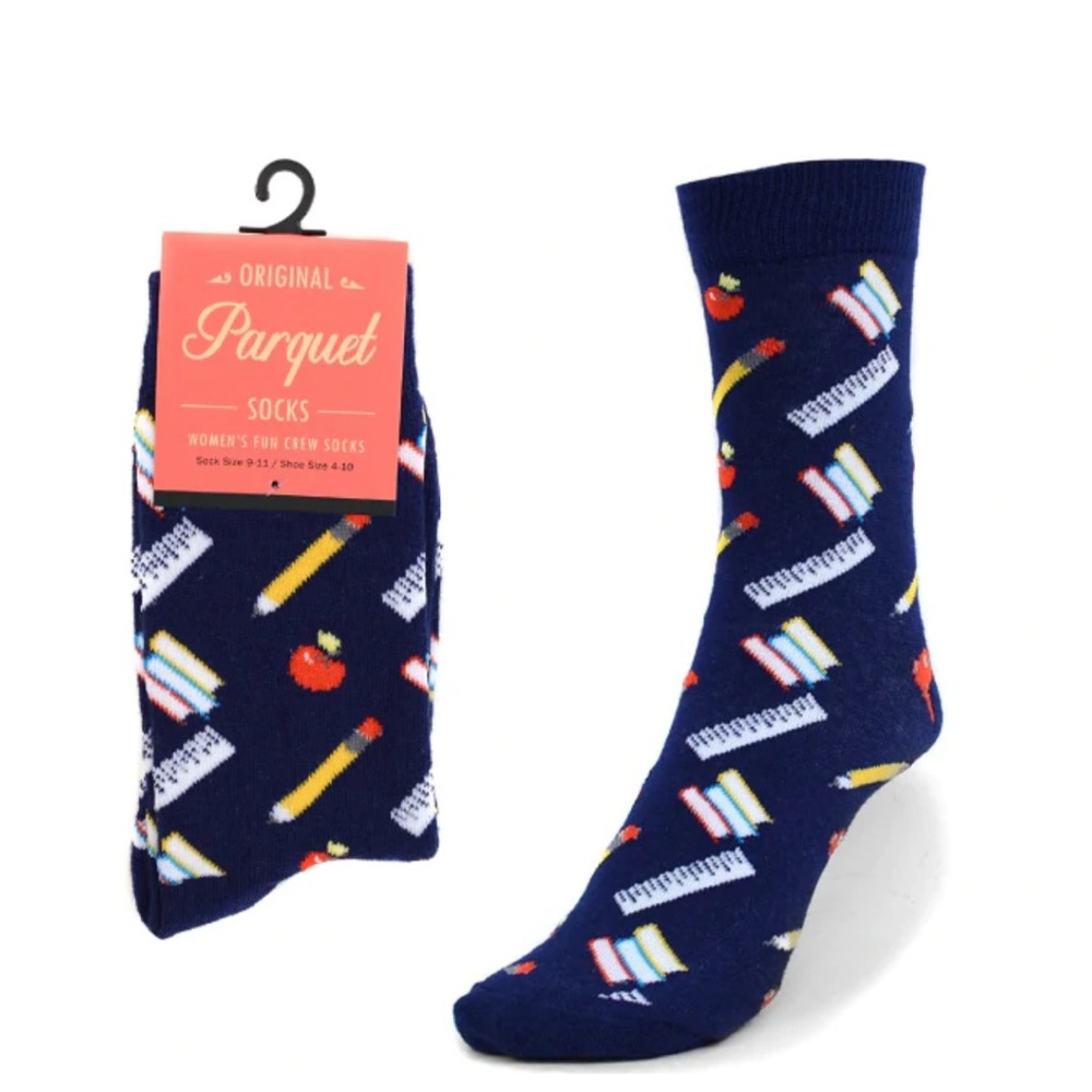 Parquet Blue Novelty Socks with Fun School Design